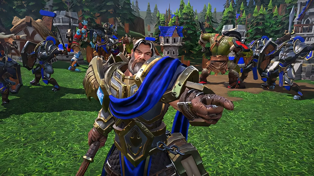 Phong cảnh trong Warcraft III: Reforged với các công trình và đơn vị quân đội