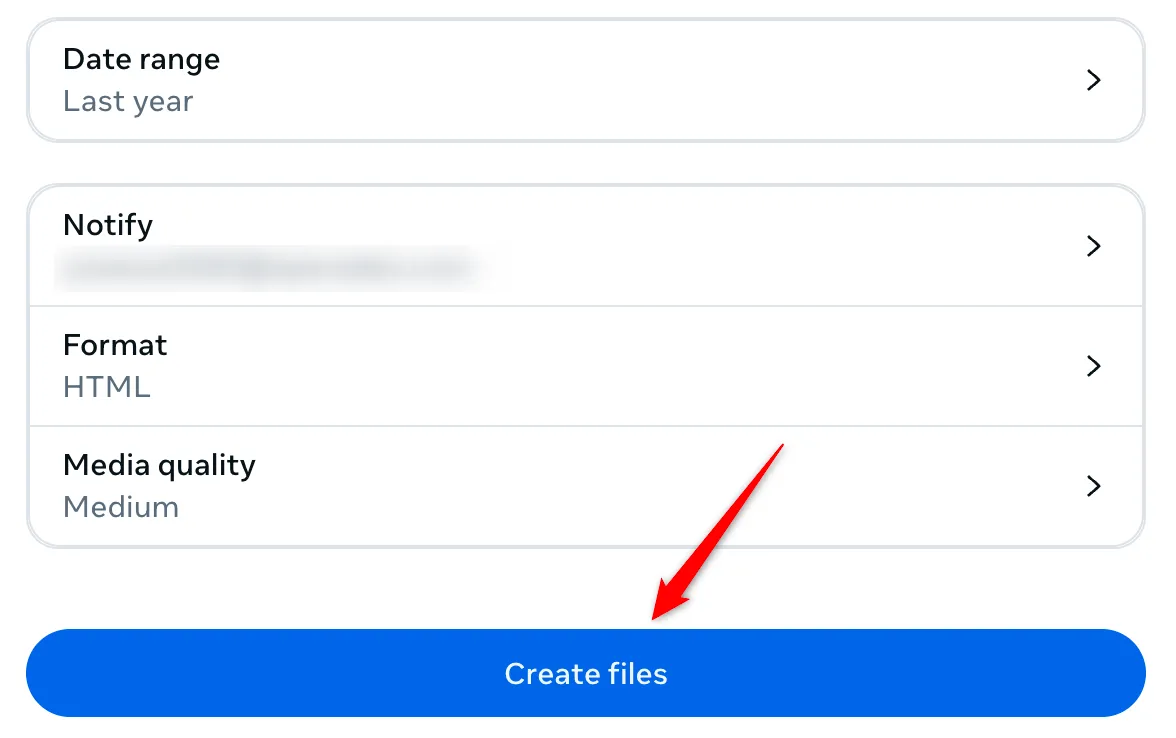 Quy trình tạo tệp dữ liệu để tải thông tin cá nhân trên Facebook.