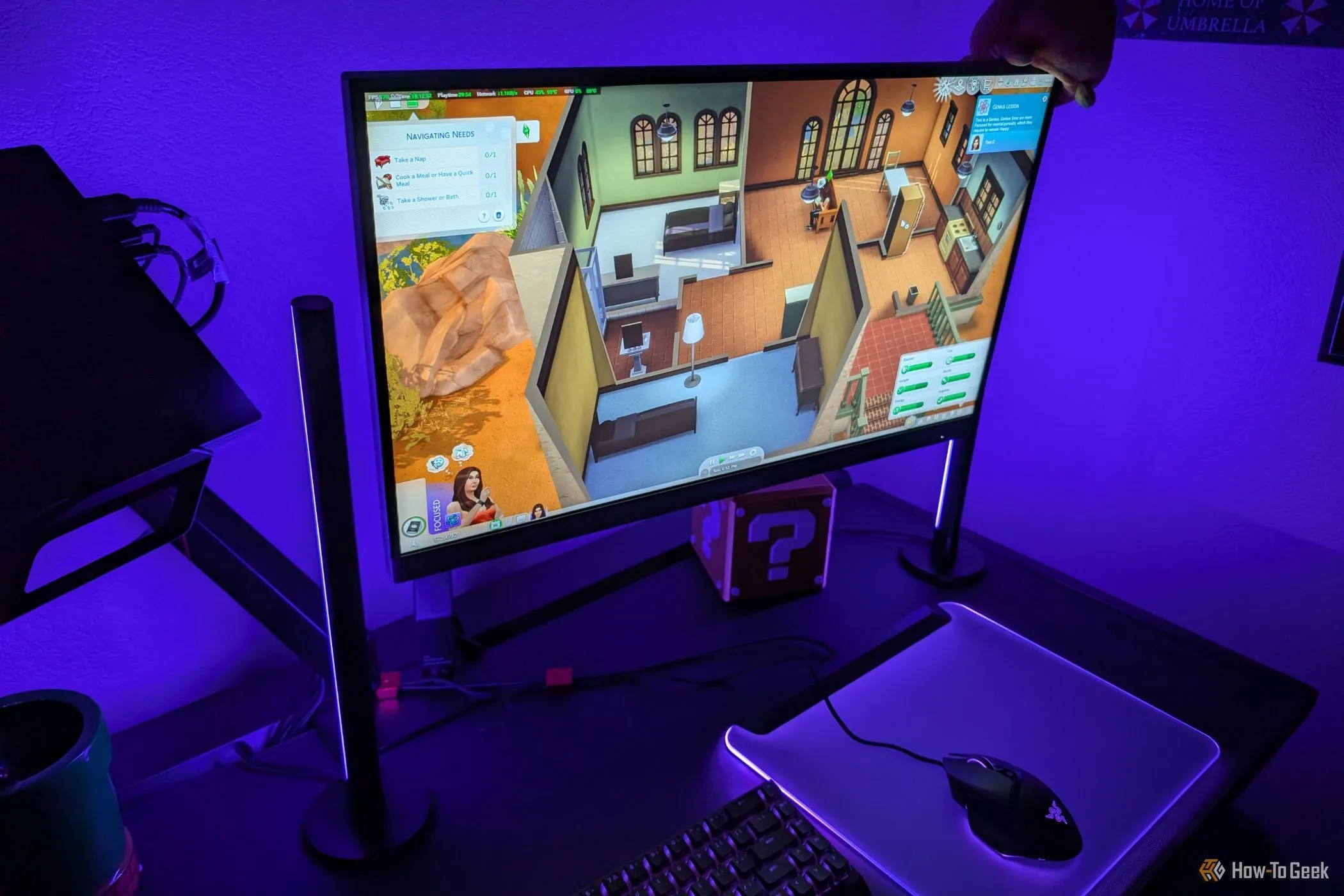 Razer Aether Light Bars Sims 4 kiểm tra tâm trạng nhân vật, cho thấy cách đèn phản ứng