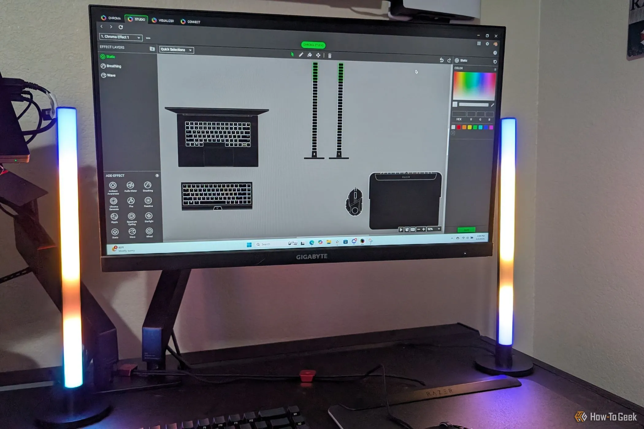 Razer Aether Light Bars trong giao diện Chroma Studio để tùy chỉnh ánh sáng