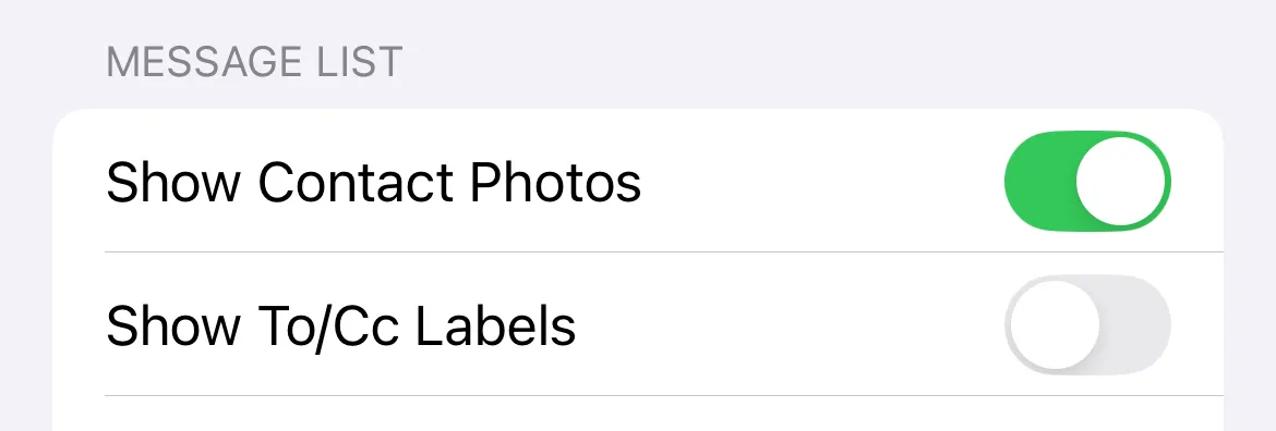 Tắt ảnh liên hệ trong hộp thư đến Apple Mail trên iPhone