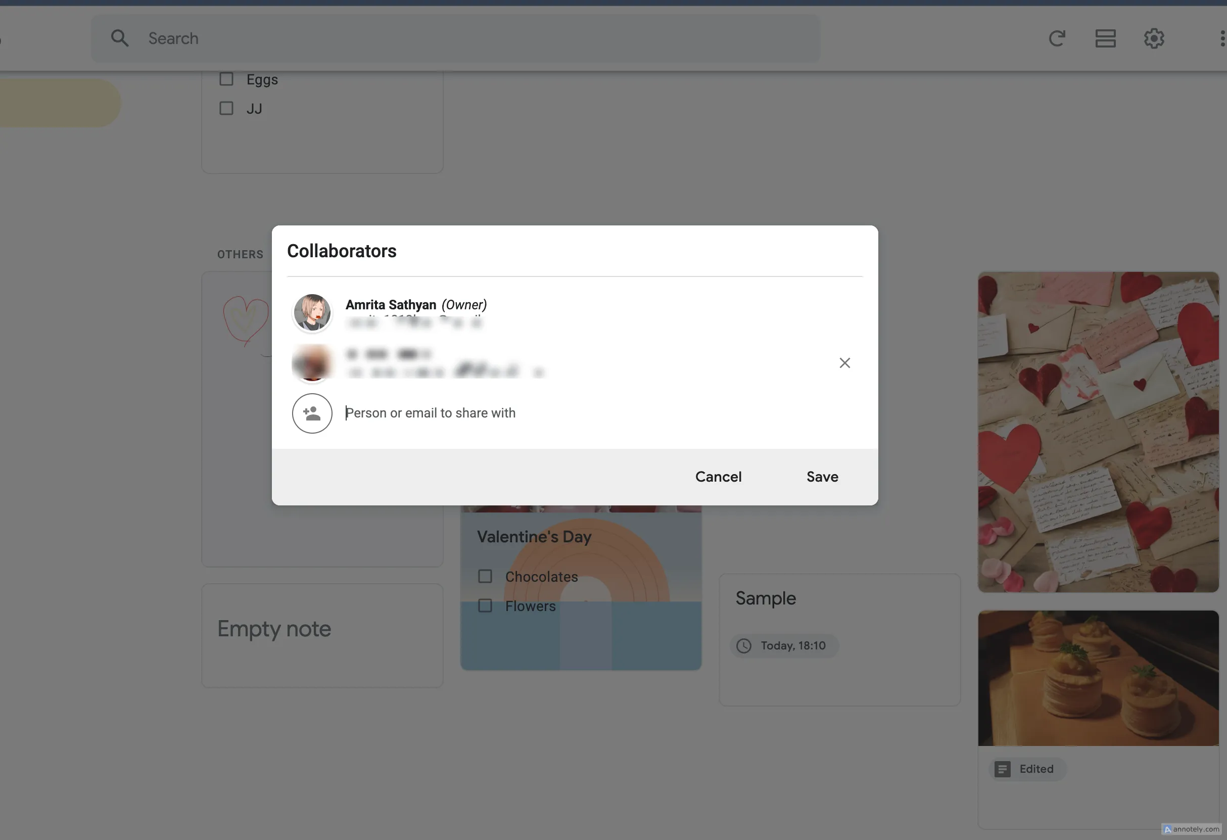 Tính năng cộng tác trên Google Keep, hiển thị cách chia sẻ ghi chú với các thành viên khác để làm việc nhóm.