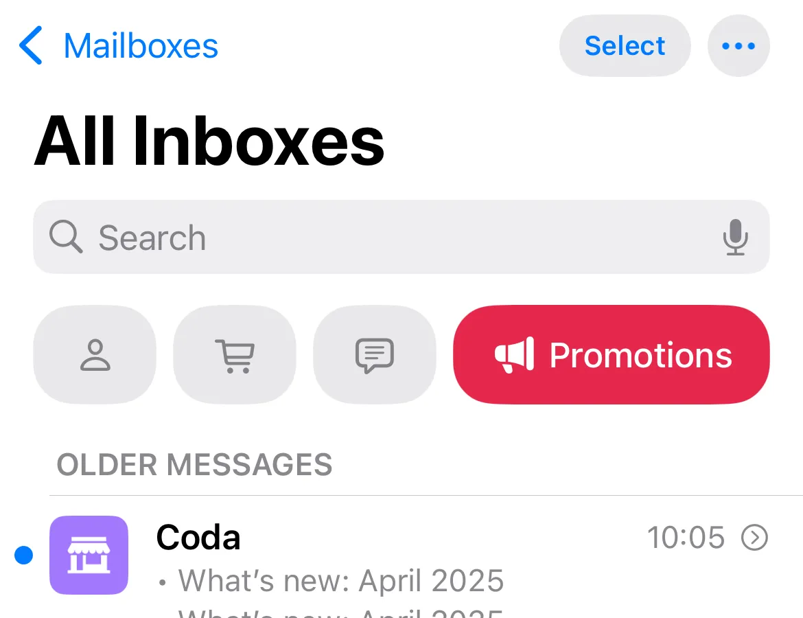 Tính năng phân loại email trong ứng dụng Mail của Apple trên iPhone