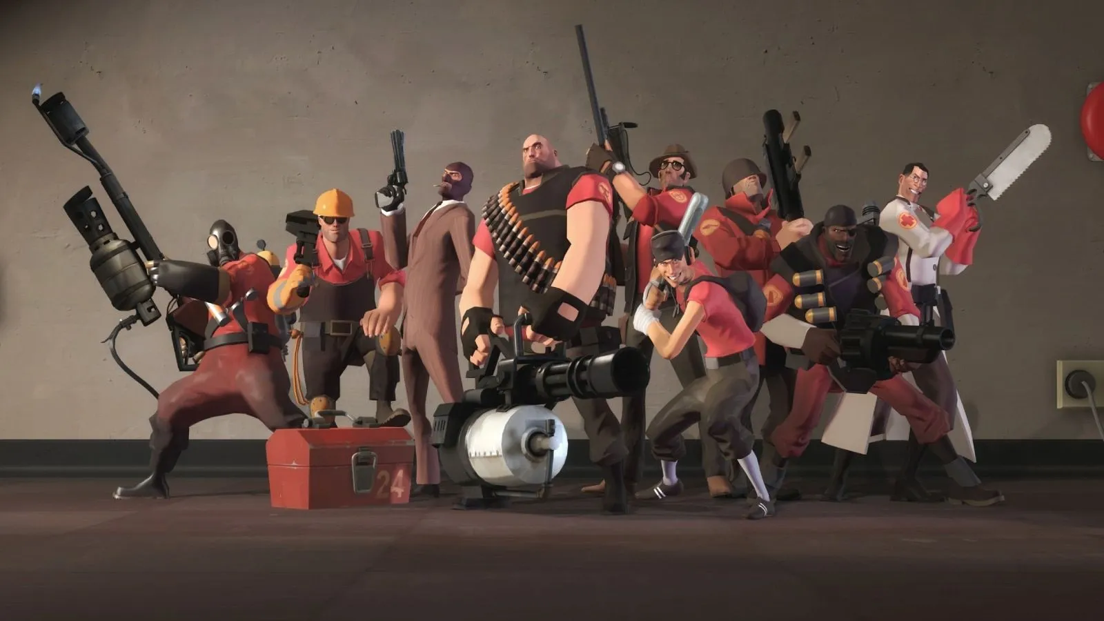 Toàn bộ các lớp nhân vật đa dạng trong Team Fortress 2 với phong cách hoạt hình đặc trưng