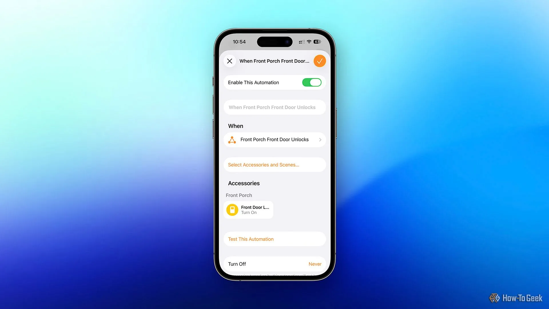 Tự động hóa HomeKit bật công tắc ảo khi cửa được mở khóa