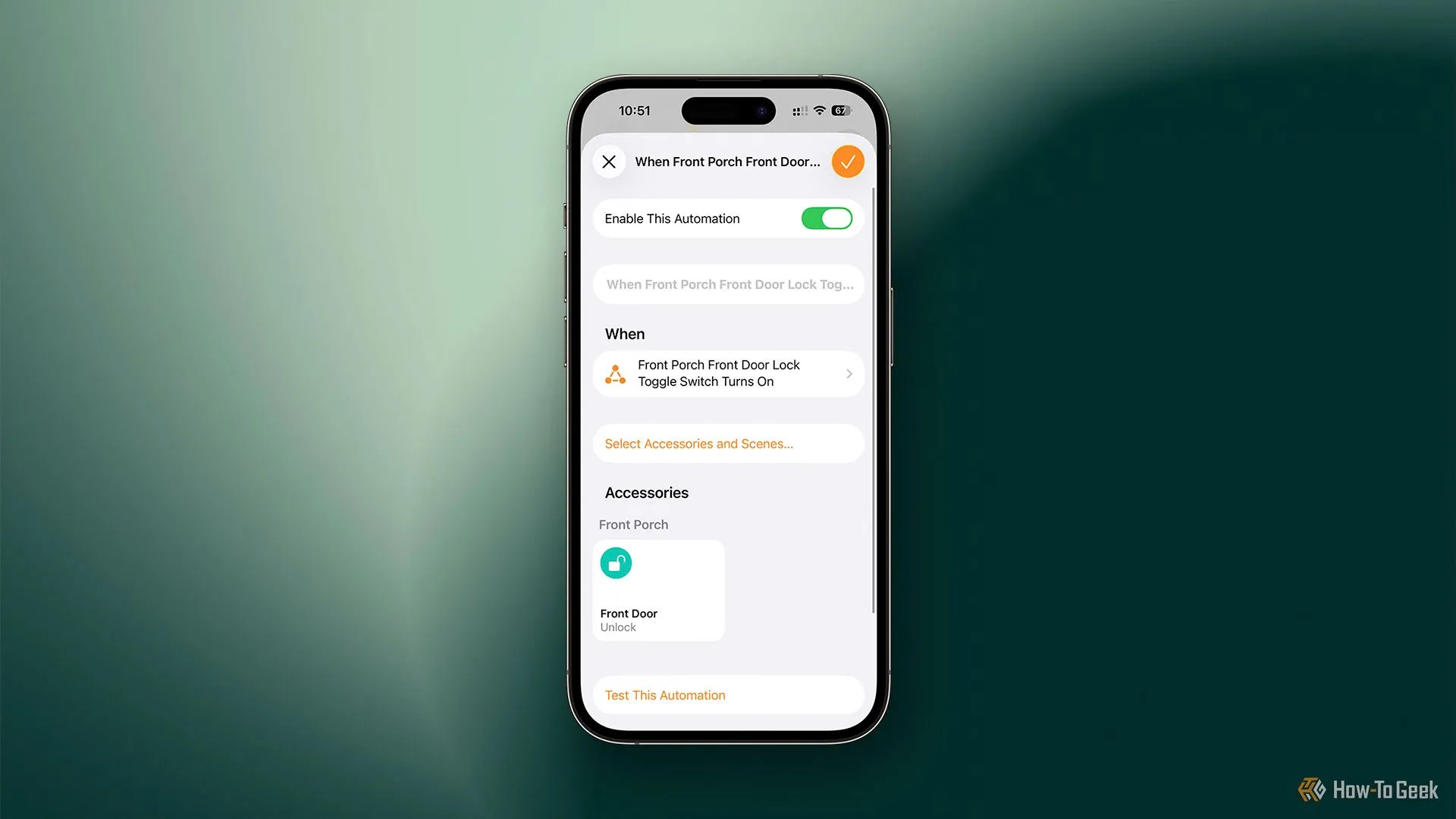 Tự động hóa HomeKit để mở khóa cửa khi công tắc ảo được bật