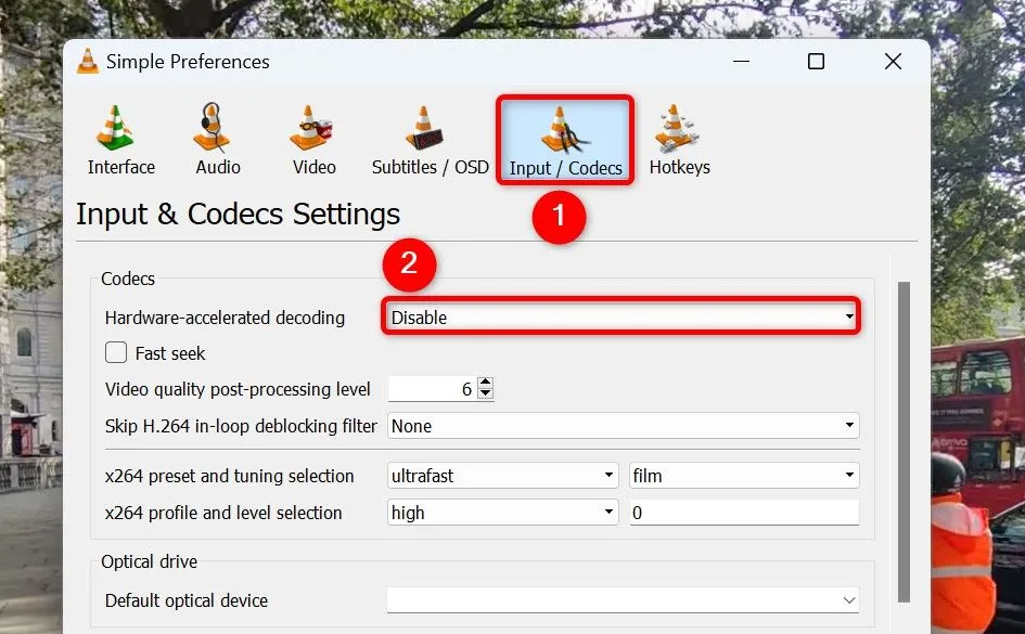 Vô hiệu hóa giải mã tăng tốc phần cứng trong cài đặt VLC