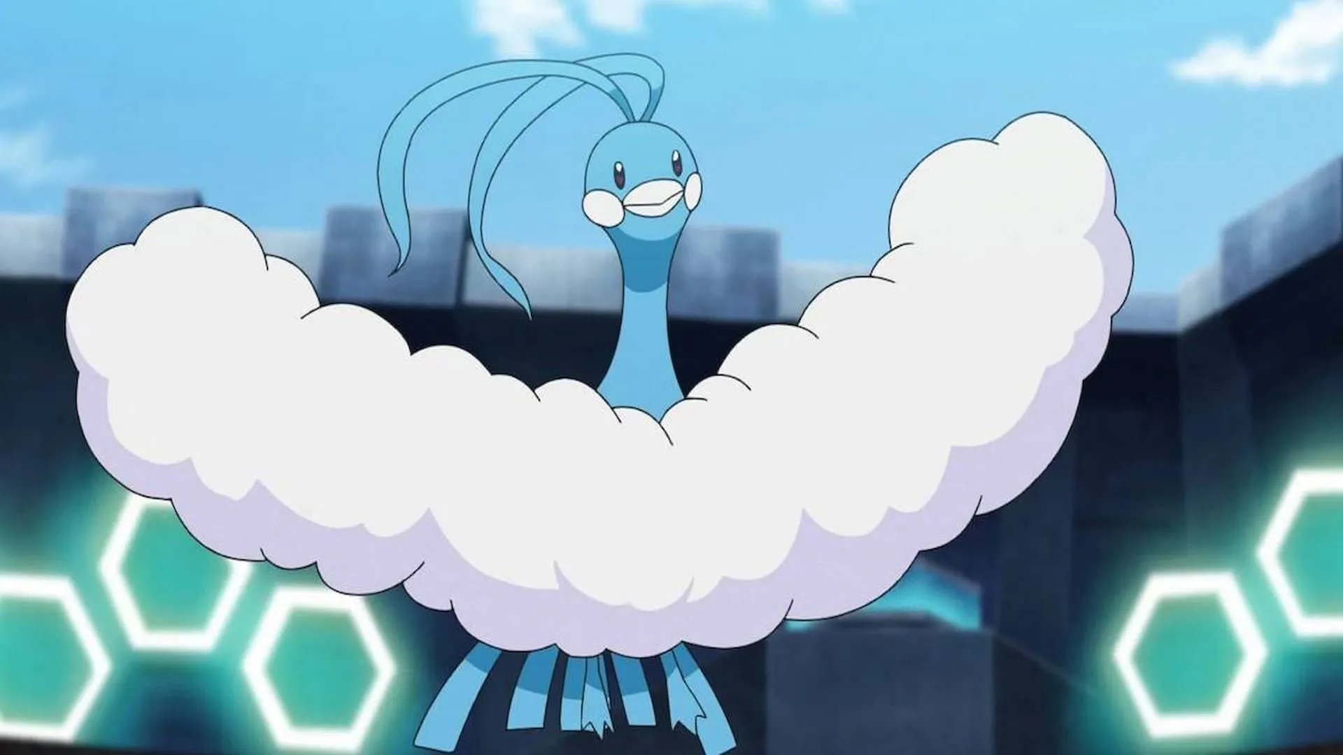 Altaria trong series anime Pokémon, nổi tiếng với khả năng làm sạch và tiếng hót mê hoặc.