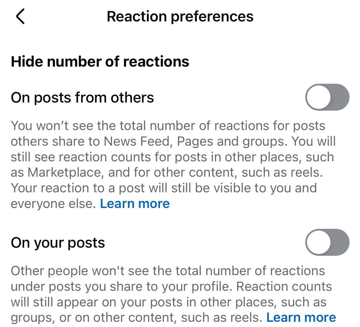 Ẩn số lượt bày tỏ cảm xúc trên bài viết của bạn và người khác trong tùy chọn reaction của Facebook