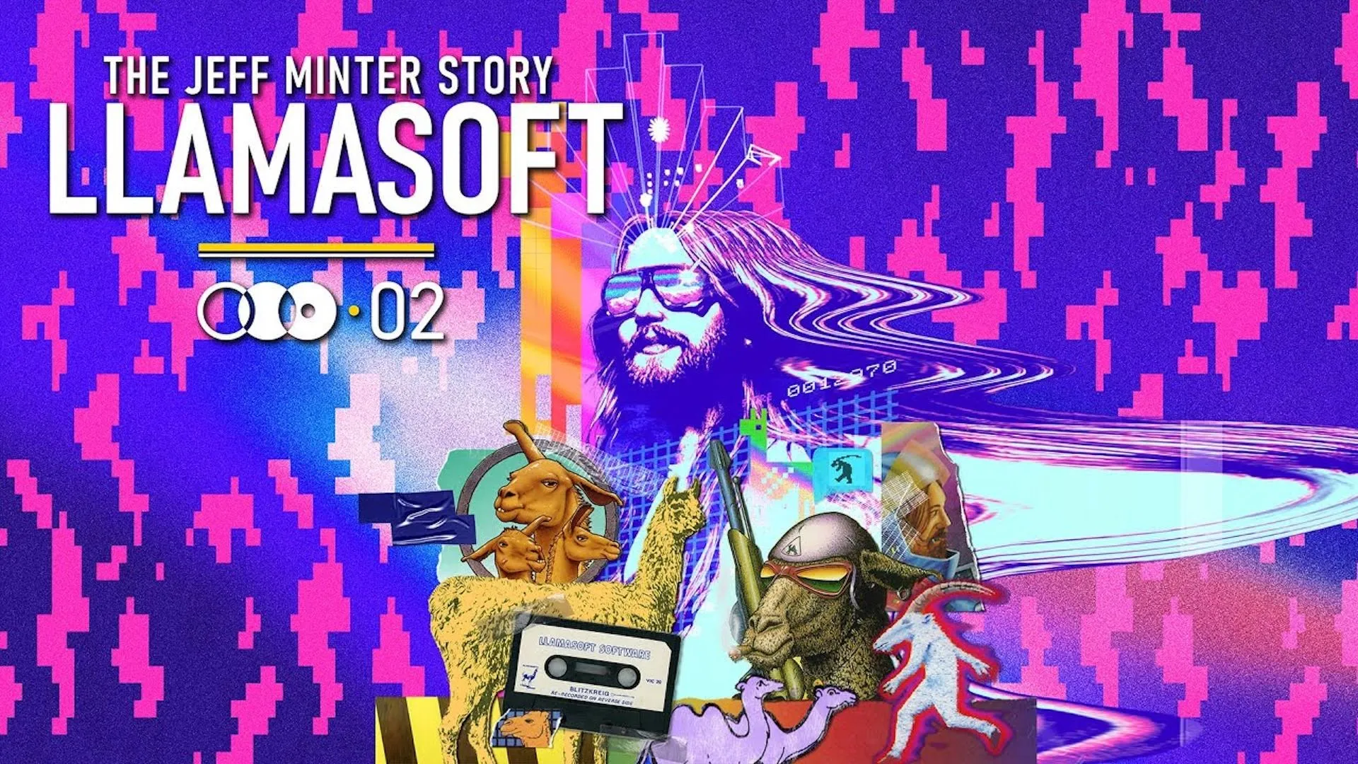 Ảnh bìa của bộ sưu tập Llamasoft: The Jeff Minter Story với hình ảnh những con lạc đà
