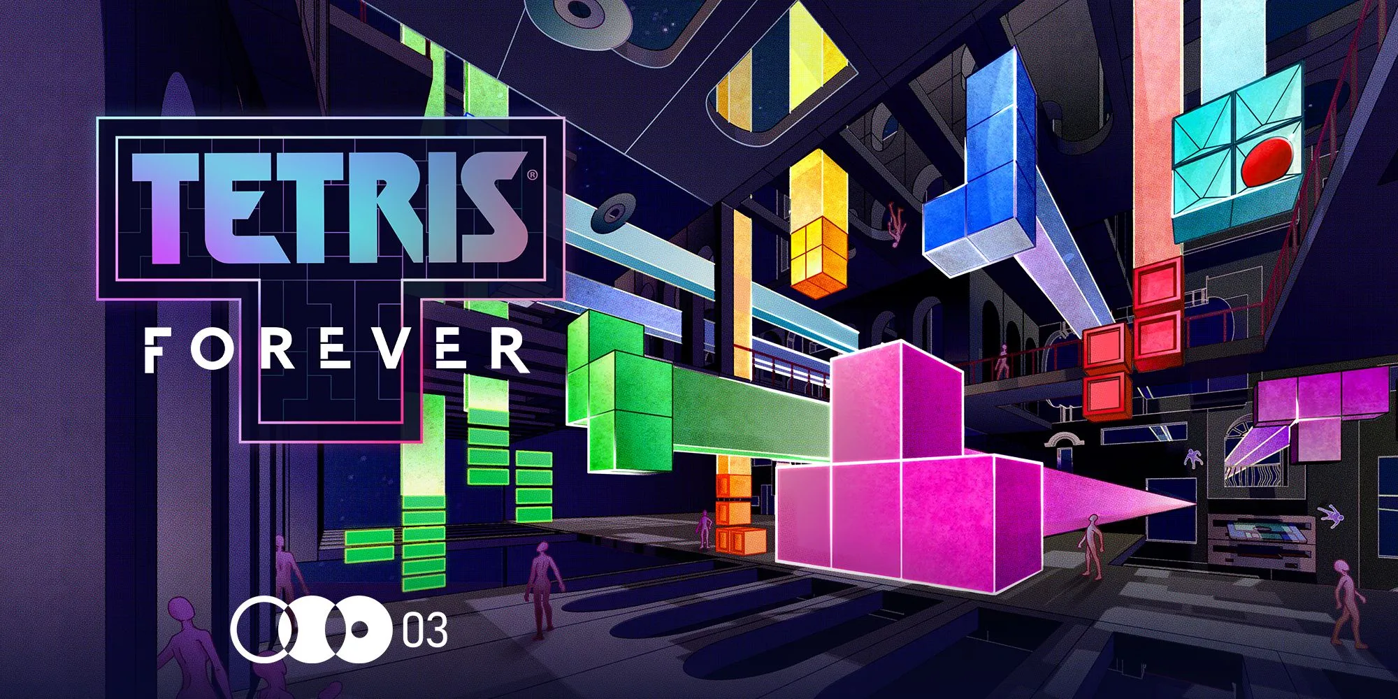 Ảnh bìa của bộ sưu tập Tetris Forever, tập trung vào game xếp hình kinh điển