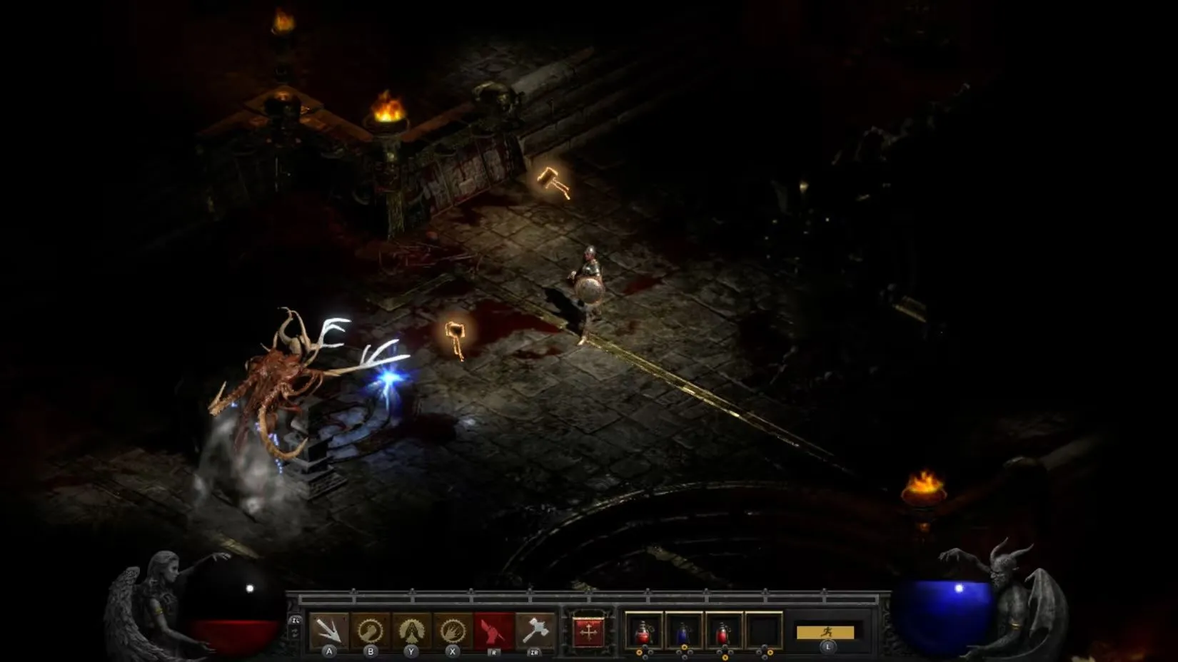 Ảnh chụp màn hình chính thức của game Diablo II: Resurrected trên hệ máy Nintendo Switch, hiển thị giao diện đồ họa được cải thiện.