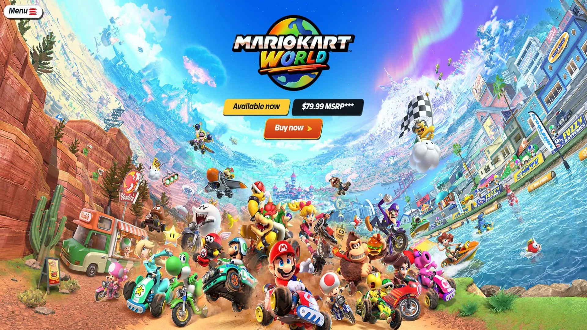 Ảnh chụp màn hình trò chơi Mario Kart World trên Nintendo Switch 2 cùng mức giá niêm yết 80 USD.