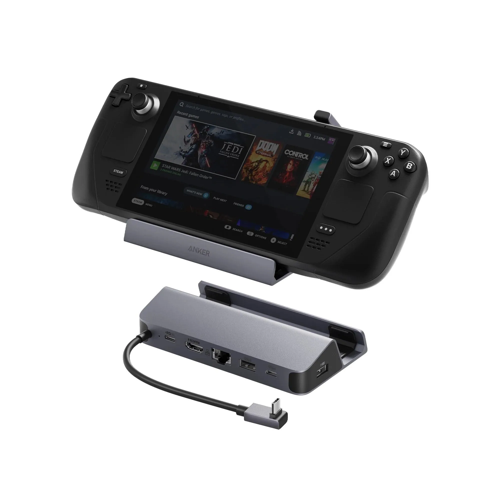 Anker 6-in-1 USB-C Hub kết nối với Steam Deck, phụ kiện đa năng cho game thủ cầm tay.