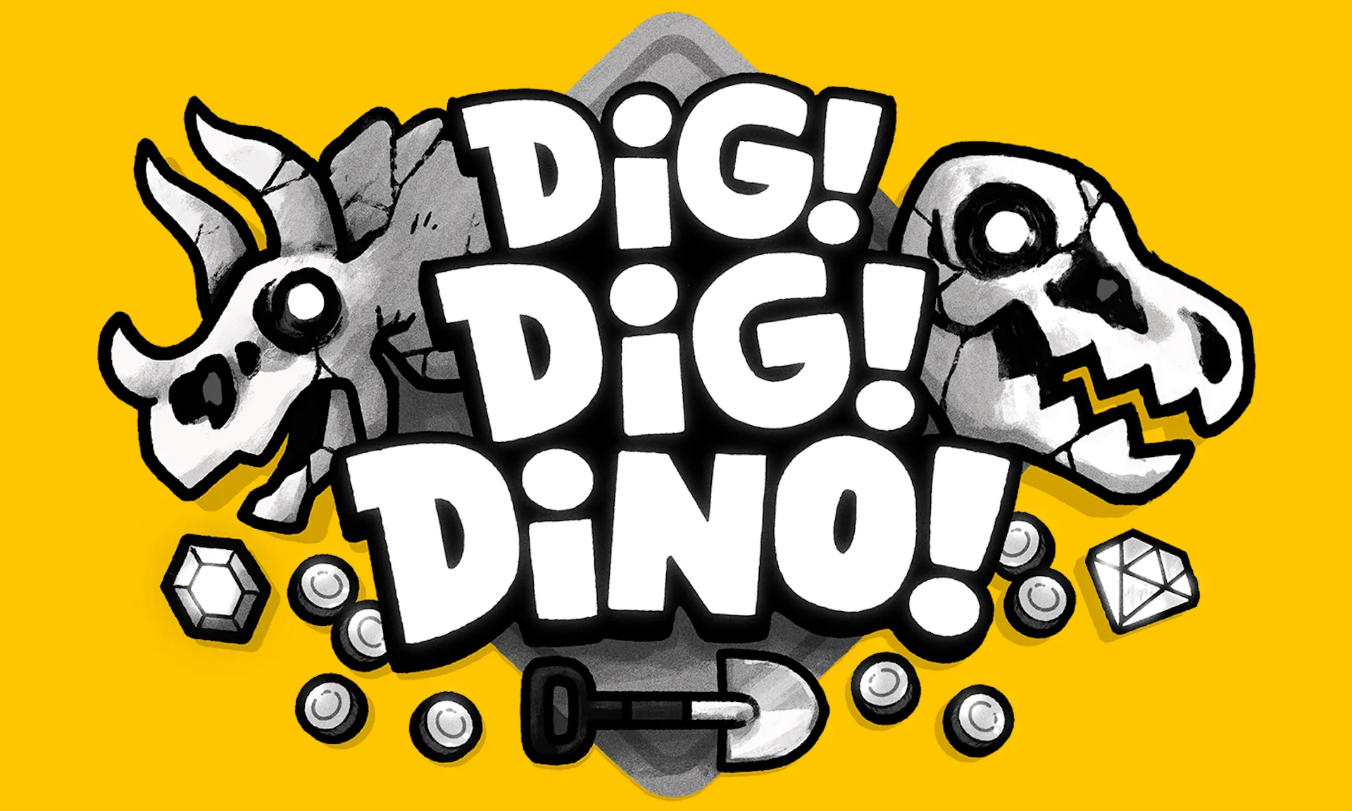 Artwork chính của tựa game Dig Dig Dino! trên Playdate, một trong những game độc đáo và sáng tạo của Playdate Season 2.