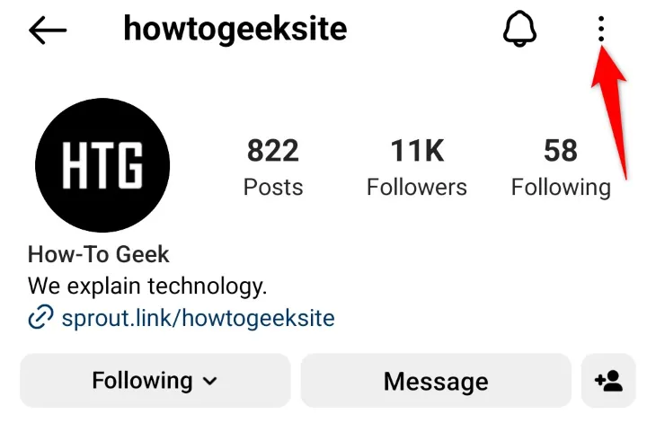Ba dấu chấm tùy chọn trên trang cá nhân Instagram