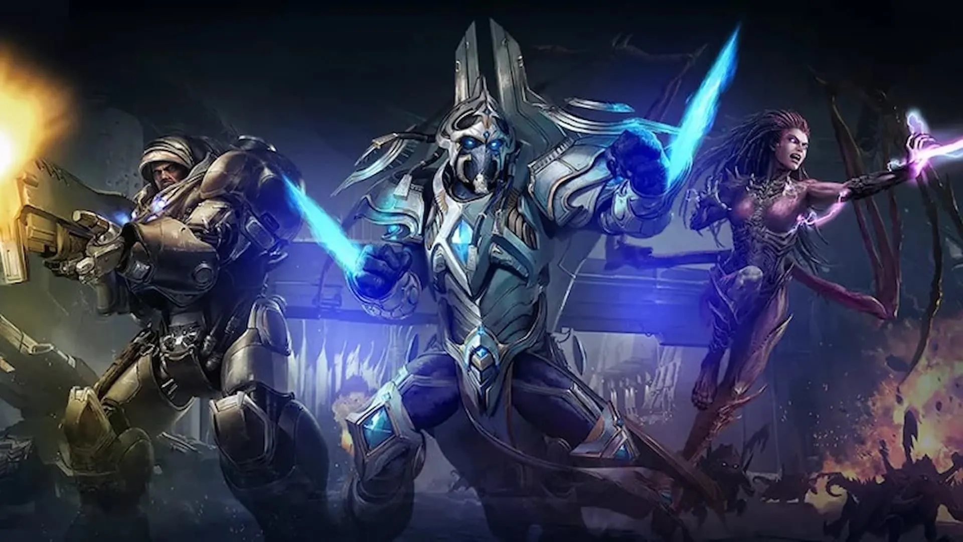 Ba nhân vật Starcraft trong ảnh quảng bá Starcraft II Remastered