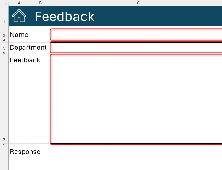Ba ô trong Excel được tô sáng, đại diện cho các ô mà người dùng được phép chỉnh sửa.