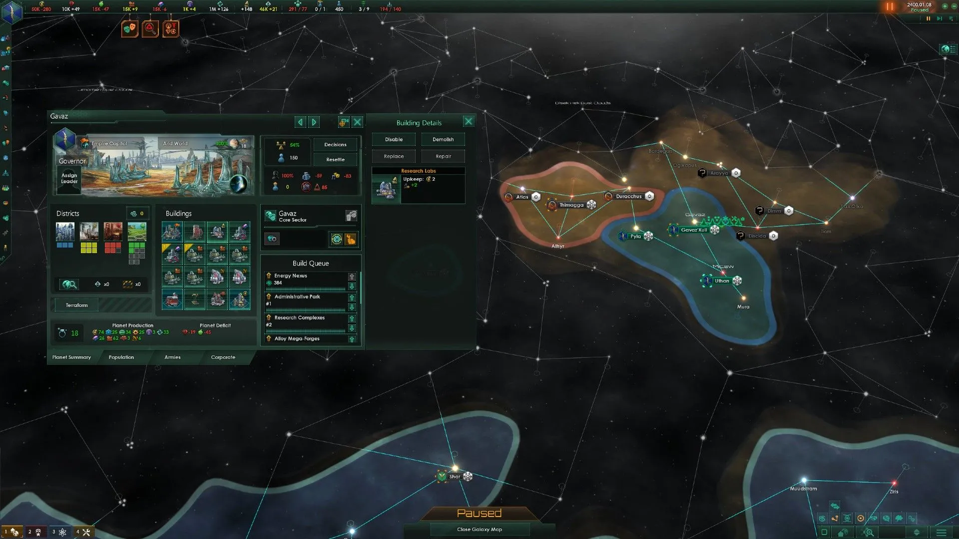 Bản đồ của người chơi trong Stellaris.