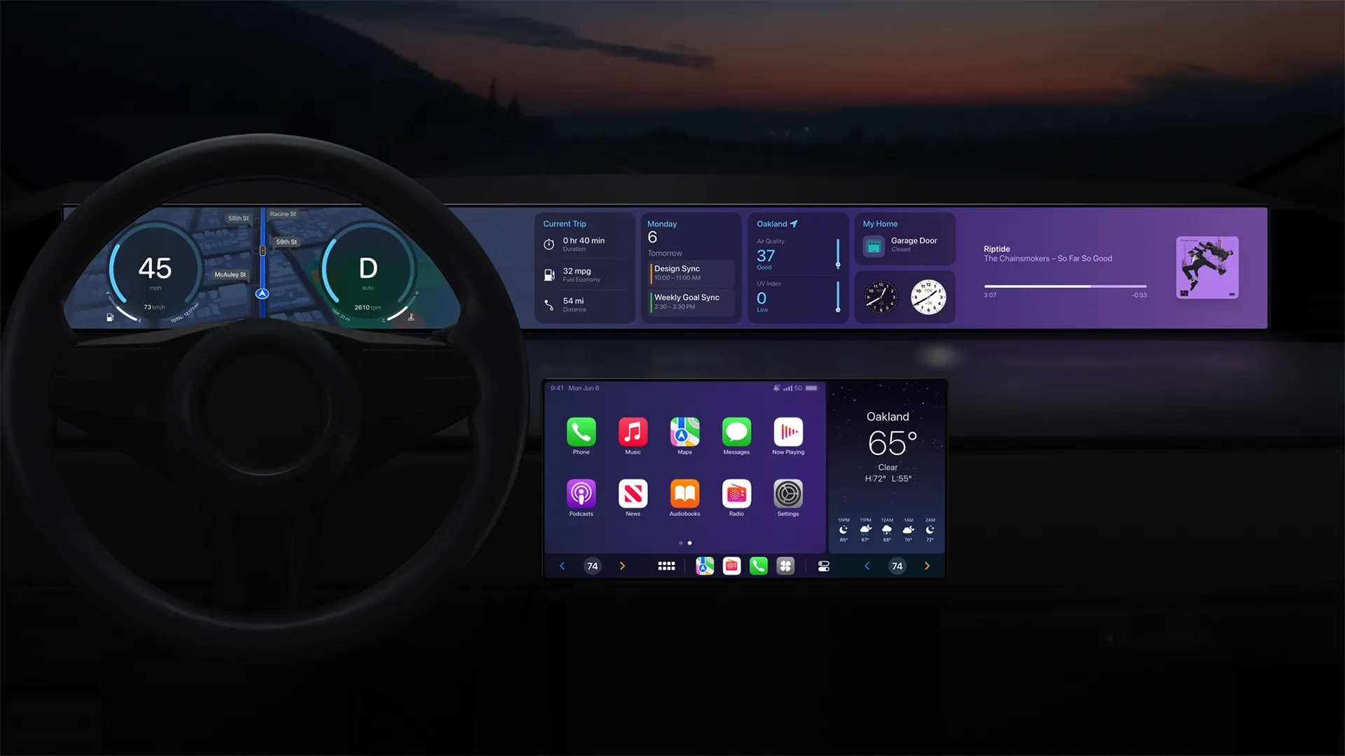 Bản xem trước của thế hệ Apple CarPlay tiếp theo (CarPlay 2.0) do Apple giới thiệu, hứa hẹn mở rộng tích hợp với xe.