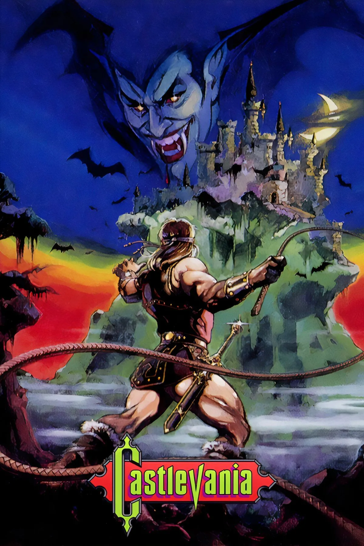 Bìa game Castlevania với phong cách gothic và nhân vật chính, một trong những series platformer kinh điển