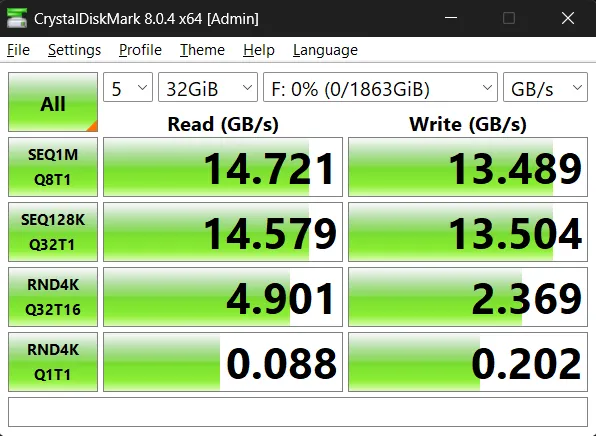 Biểu đồ tốc độ đọc ghi của SSD Samsung 9100 PRO NVMe qua CrystalDiskMark