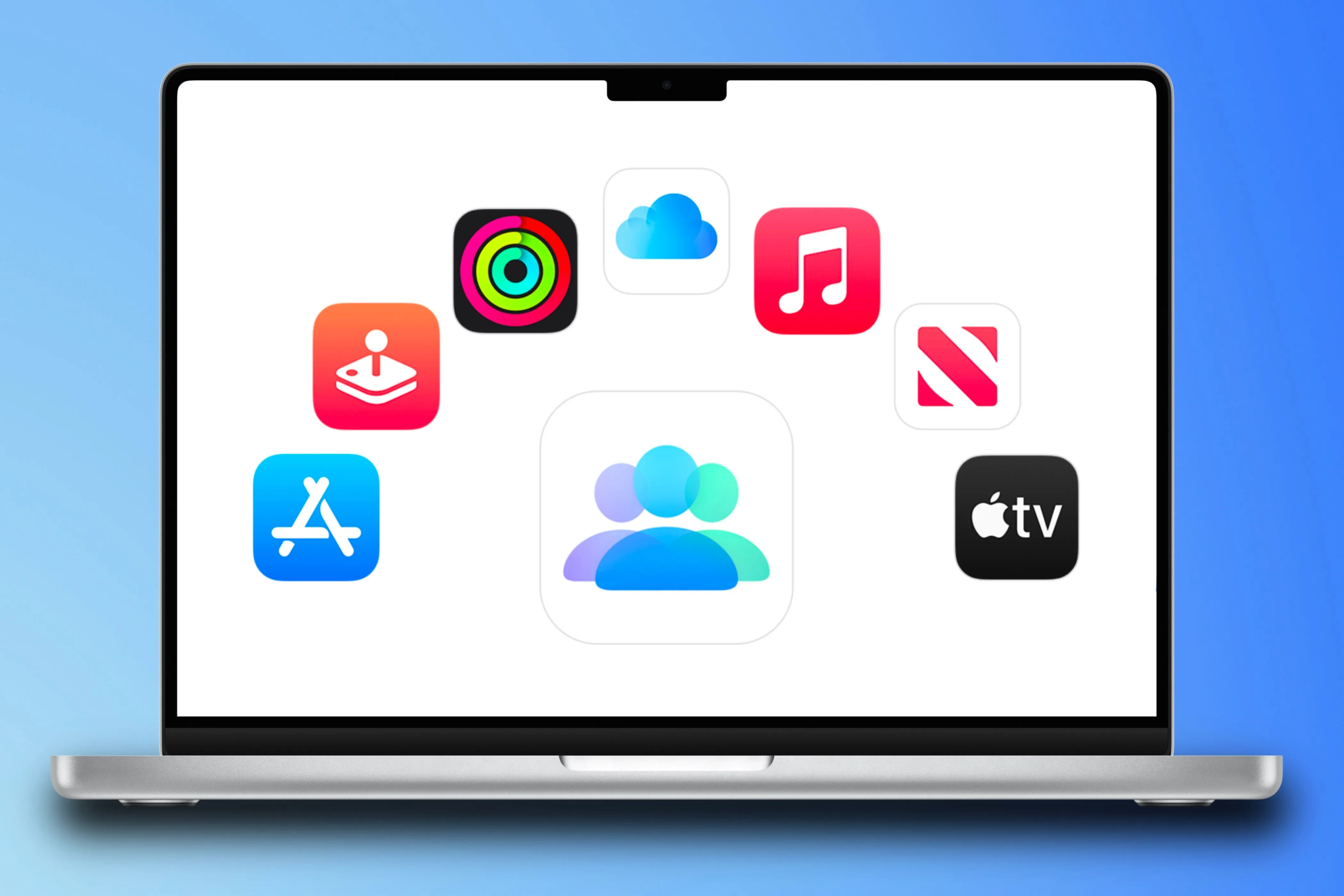 Biểu tượng Apple Family Sharing trên MacBook Pro cùng các dịch vụ của gói Apple One