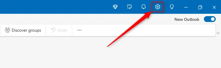 Biểu tượng bánh răng &quot;Settings&quot; (Cài đặt) trong giao diện Outlook mới.