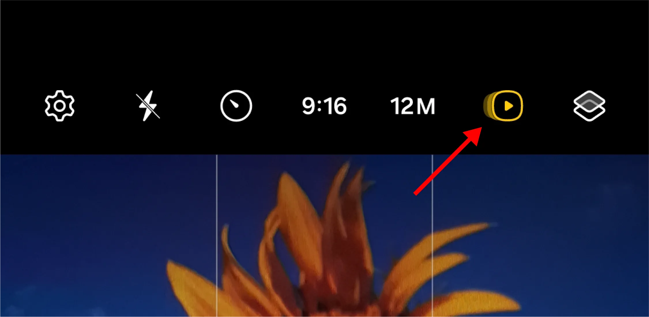 Biểu tượng bật tính năng Motion Photo trong ứng dụng Camera của điện thoại Samsung Galaxy.