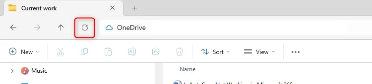 Biểu tượng làm mới (Refresh) trong File Explorer của Windows 11, dùng để cập nhật trạng thái đồng bộ tệp