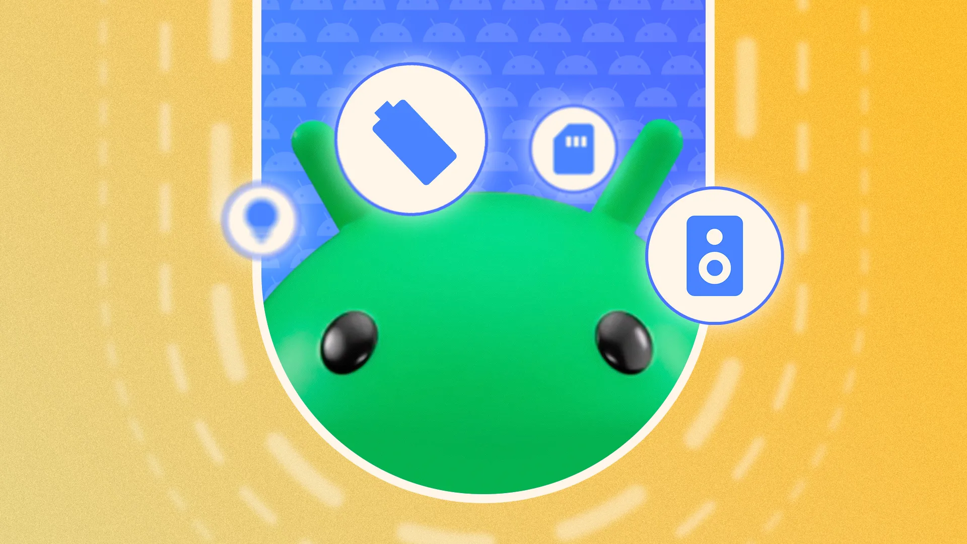Biểu tượng robot Android và các ứng dụng xung quanh, thể hiện tầm quan trọng của cập nhật hệ điều hành để tối ưu hiệu năng và tuổi thọ pin.