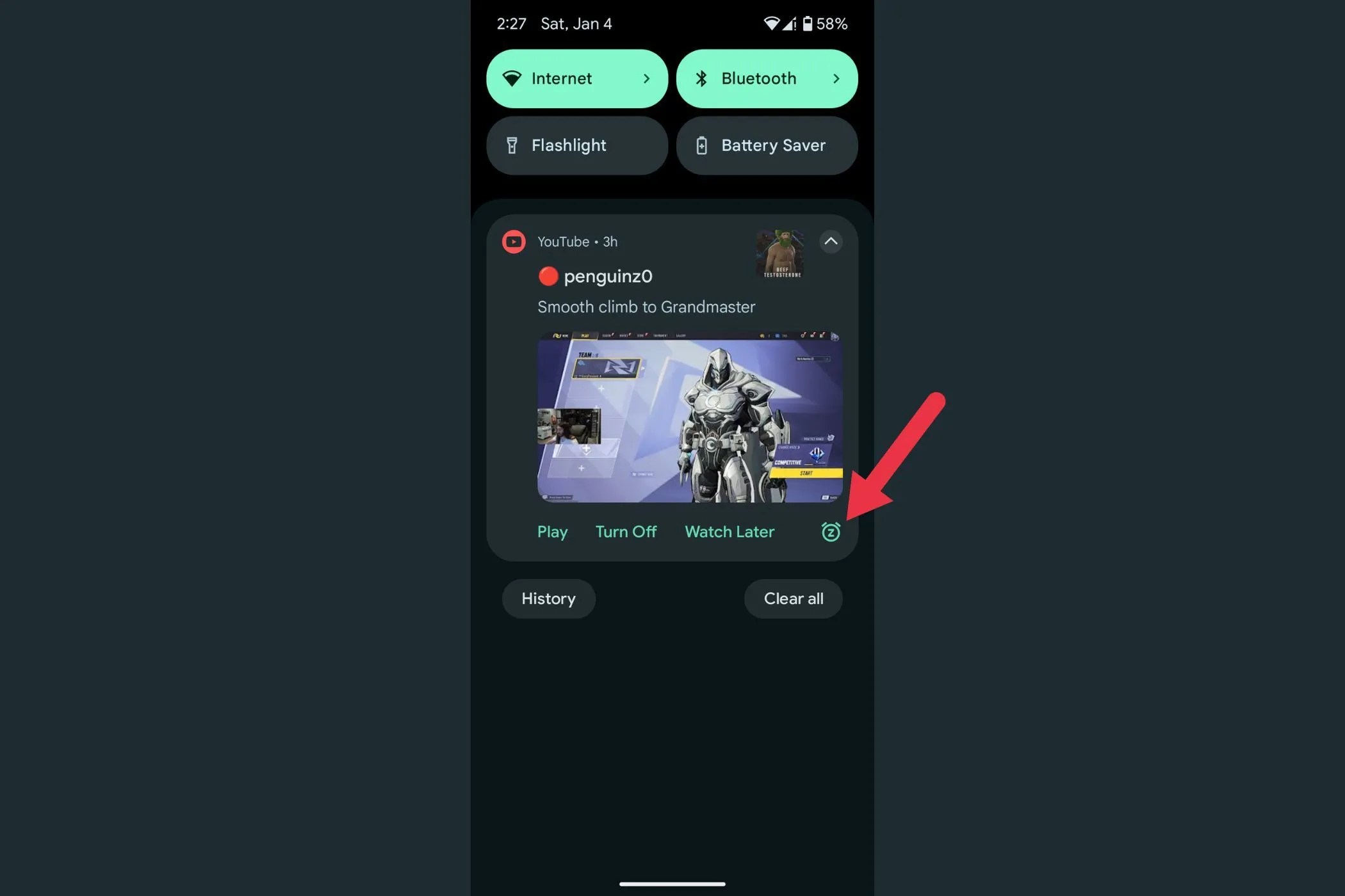 Biểu tượng &quot;Snooze&quot; (Tạm ẩn) hình đồng hồ để trì hoãn thông báo Android