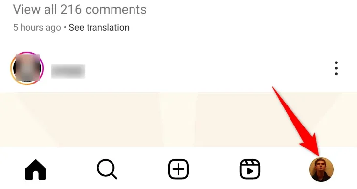 Biểu tượng trang cá nhân trên thanh điều hướng Instagram