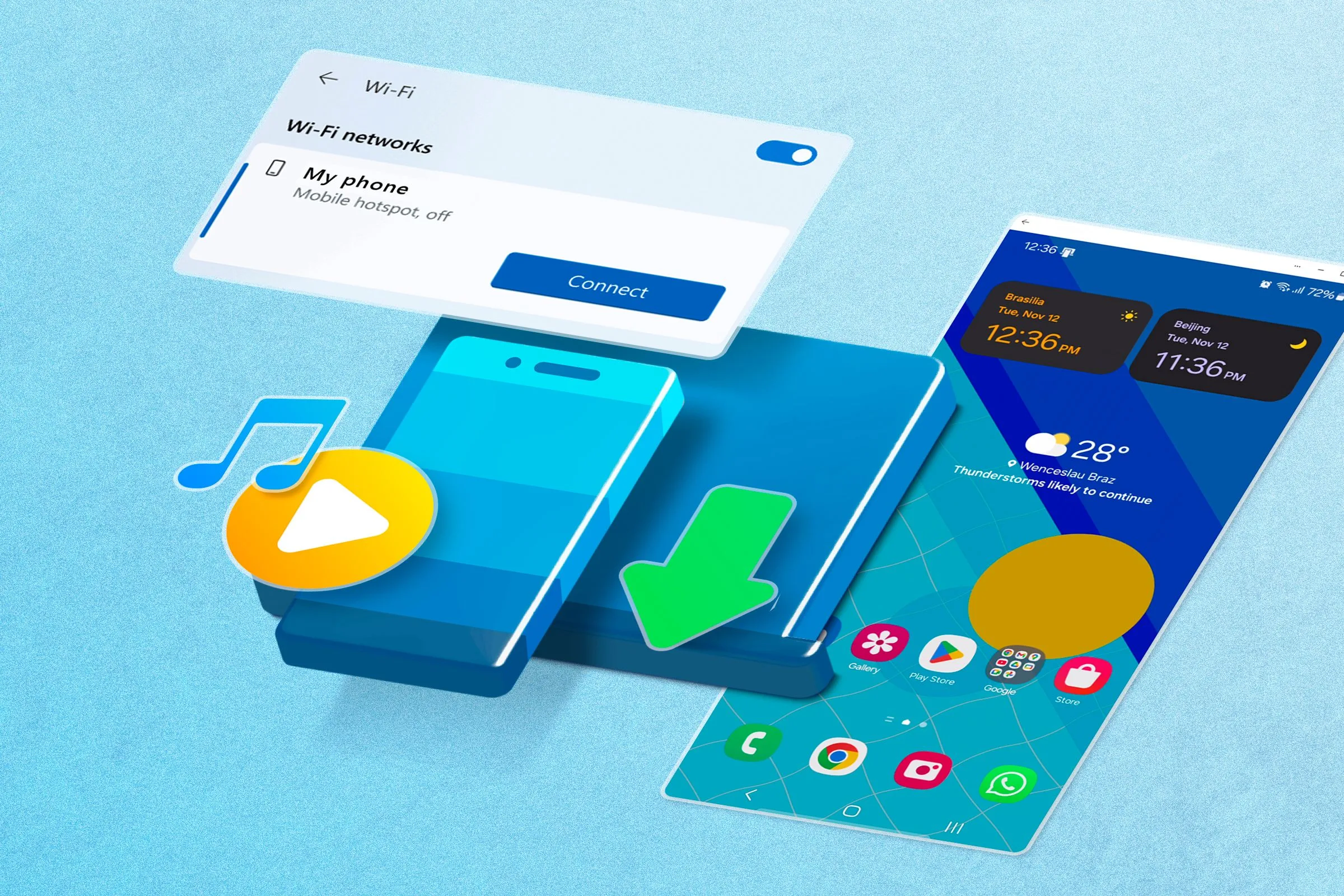 Biểu tượng ứng dụng Phone Link của Microsoft với các tính năng đồng bộ điện thoại và máy tính.