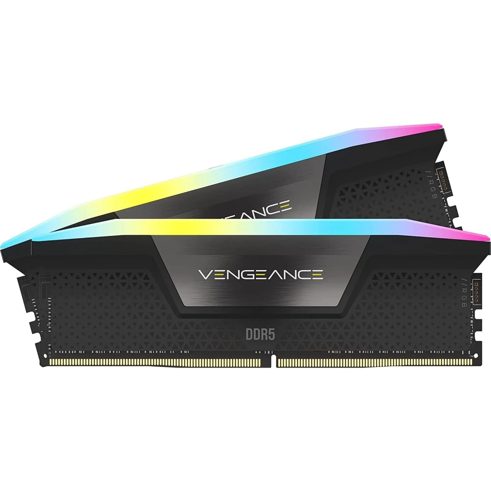 Bộ Kit RAM CORSAIR Vengeance RGB DDR5 32GB với thiết kế màu đen và dải đèn RGB