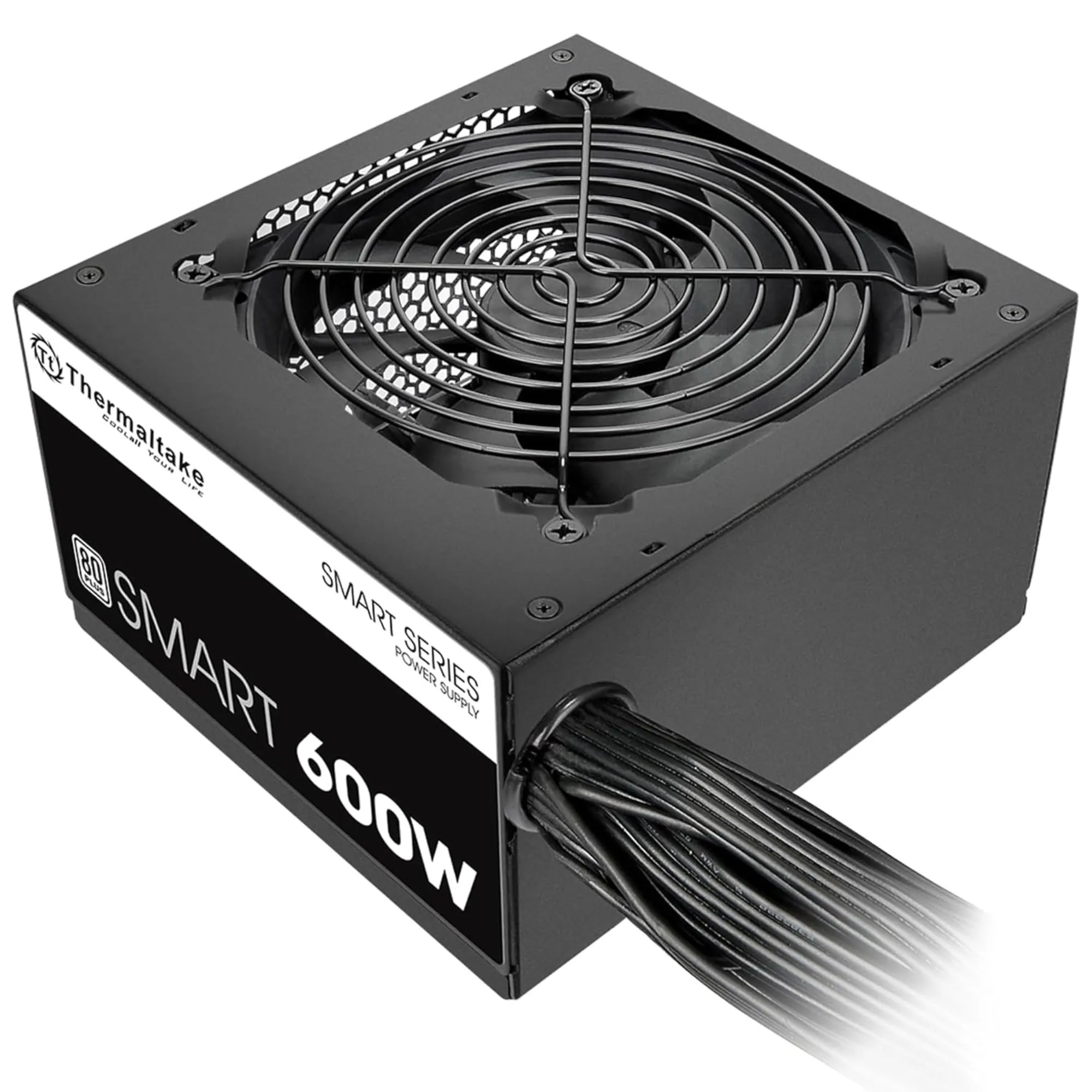 Bộ nguồn Thermaltake Smart 600W 80 Plus White màu đen với các thông số kỹ thuật in trên thân