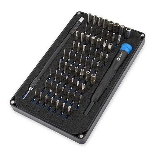 Bộ tua vít chính xác đa năng, hộp màu cam, với nhiều đầu vít khác nhau sắp xếp gọn gàng.
