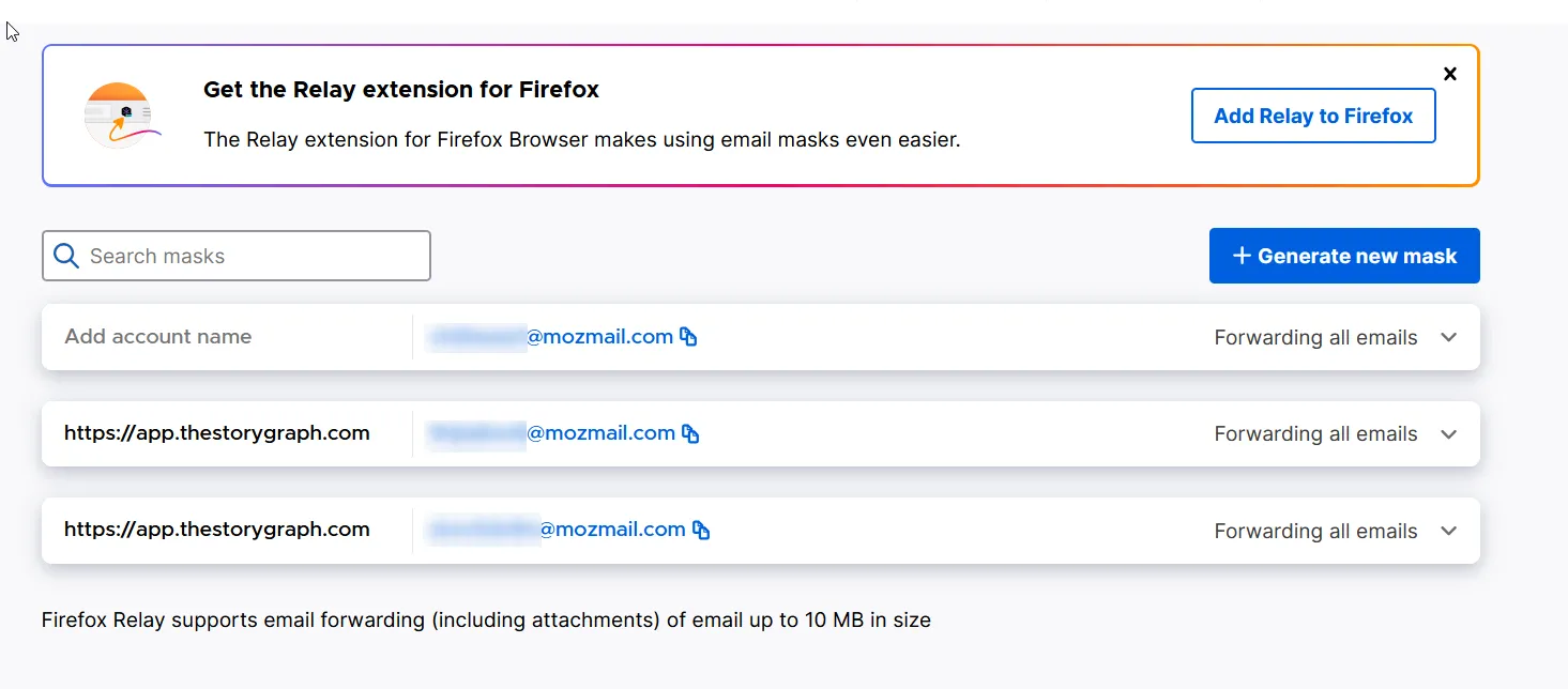 Các địa chỉ email ảo được tạo bởi Firefox Relay