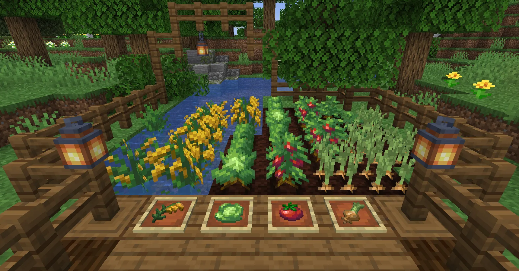Các loại cây trồng cơ bản và thực phẩm mới được thêm vào bởi mod Farmer’s Delight trong Minecraft, nâng cao trải nghiệm ẩm thực