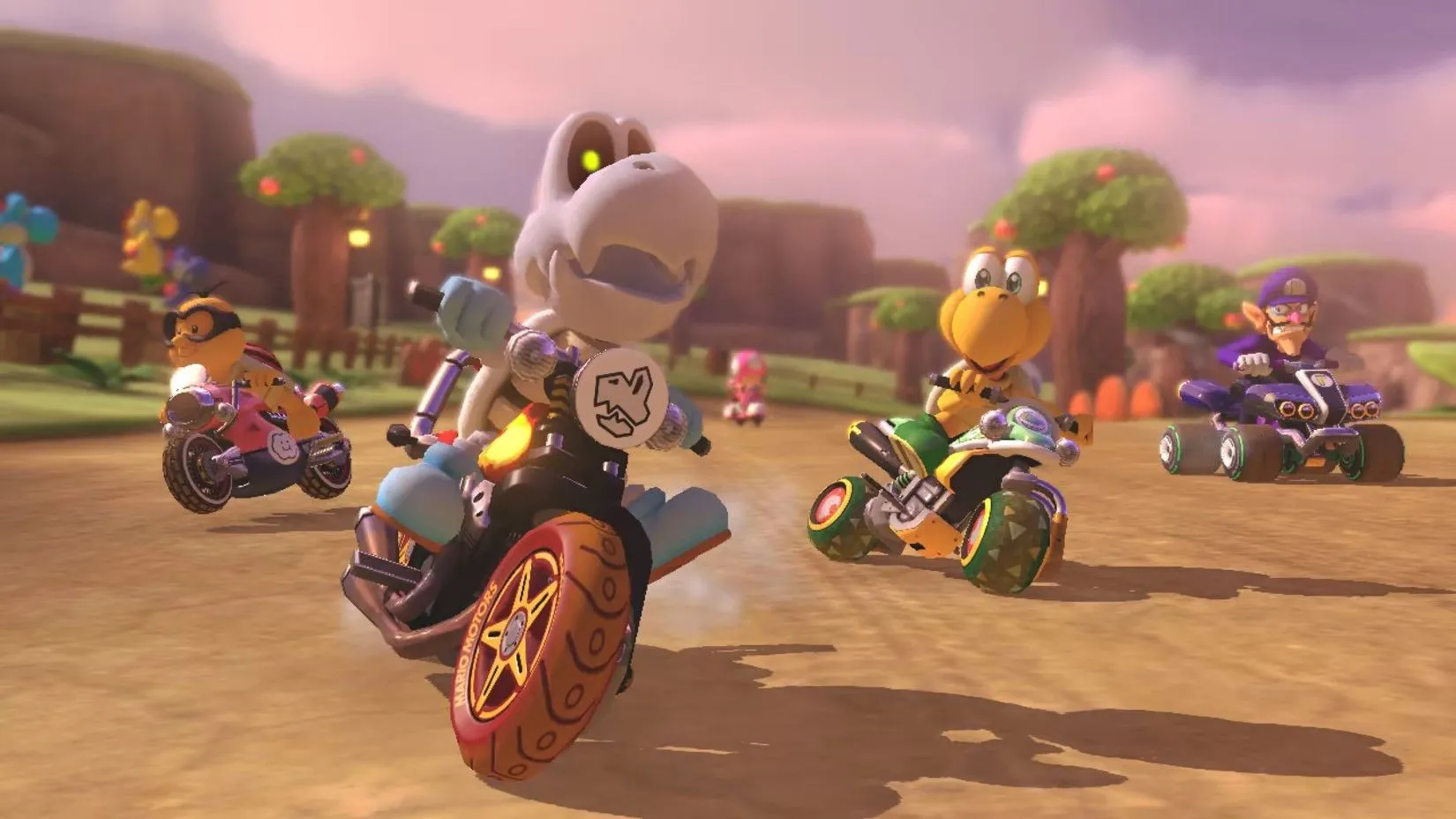 Các nhân vật Dry Bones và đồng đội trong game đua xe Mario Kart 8 Deluxe của Nintendo.