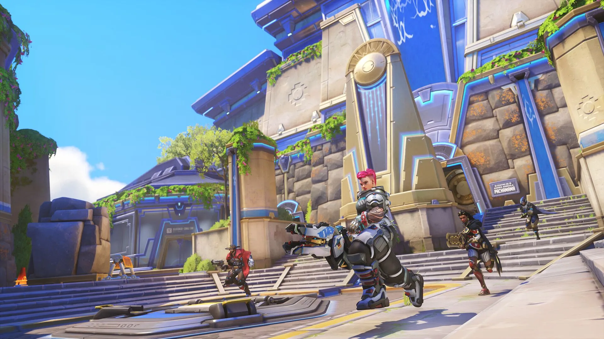 Các nhân vật Overwatch 2 trước một cung điện trong bản đồ mới