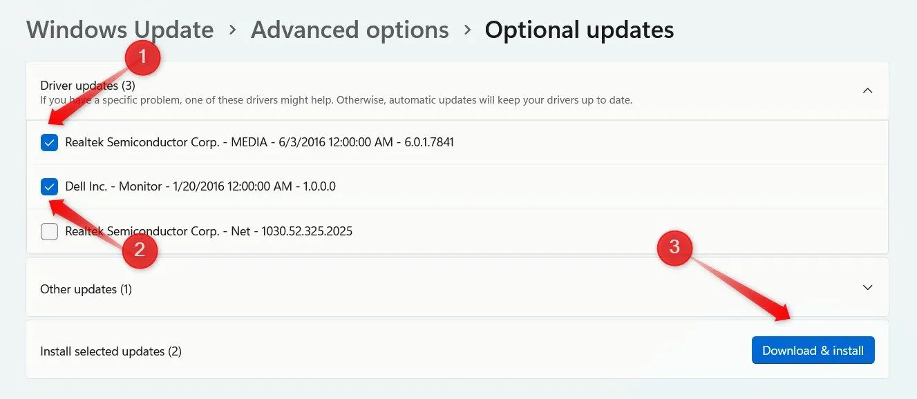 Cài đặt các bản cập nhật tùy chọn trong cài đặt Windows