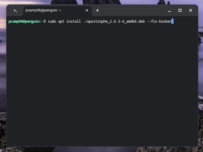 Cài đặt một gói phần mềm .deb cục bộ bằng lệnh &quot;apt&quot; trên môi trường Linux của Chromebook.