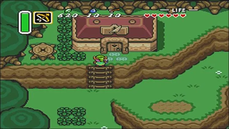 Cảnh chơi game The Legend of Zelda: A Link to the Past bị kéo dãn trên màn hình rộng hiện đại.