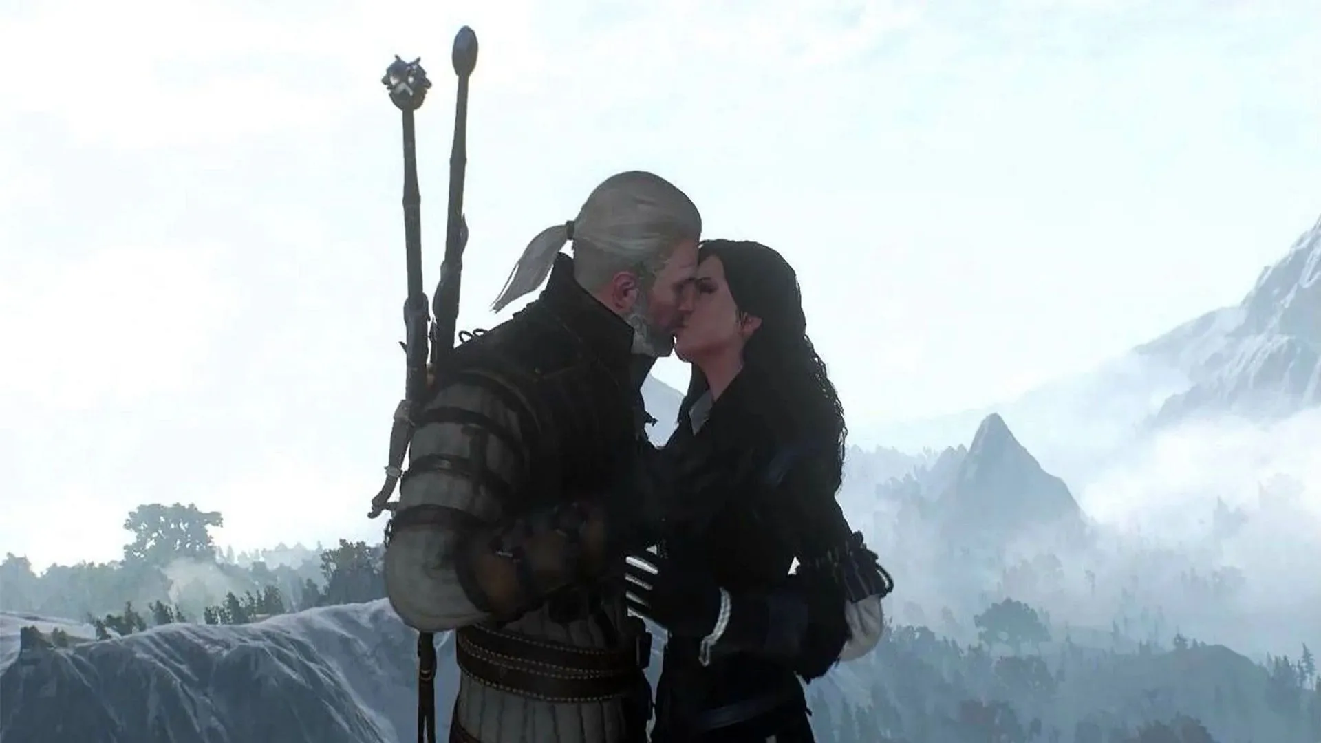 Cảnh Geralt và Yennefer lãng mạn trong The Witcher 3, cho thấy tác động của lựa chọn tình cảm đến diễn biến cốt truyện chính.