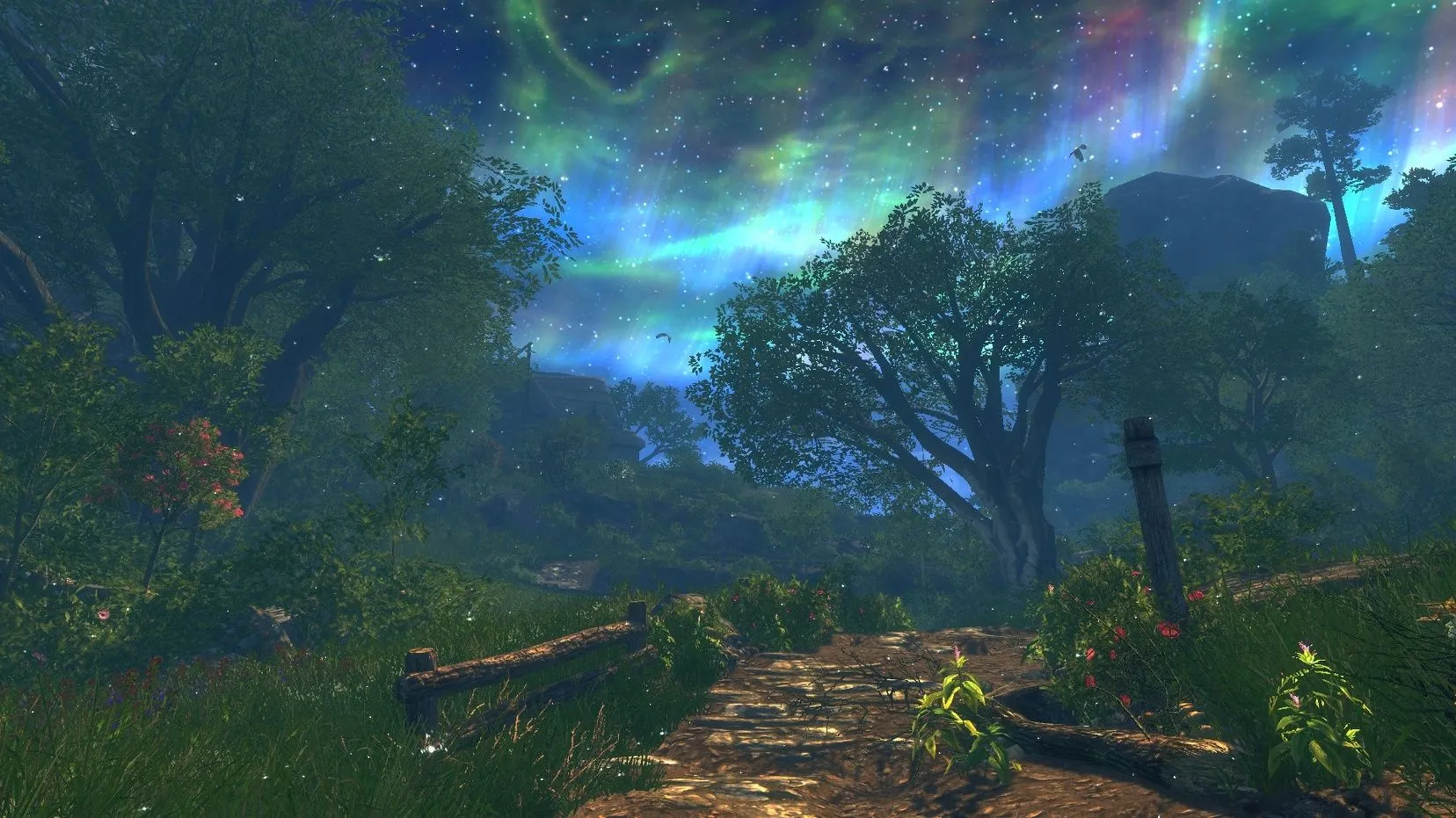 Cảnh quan hùng vĩ trong thế giới của Enderal: Forgotten Stories với rừng cây và núi non