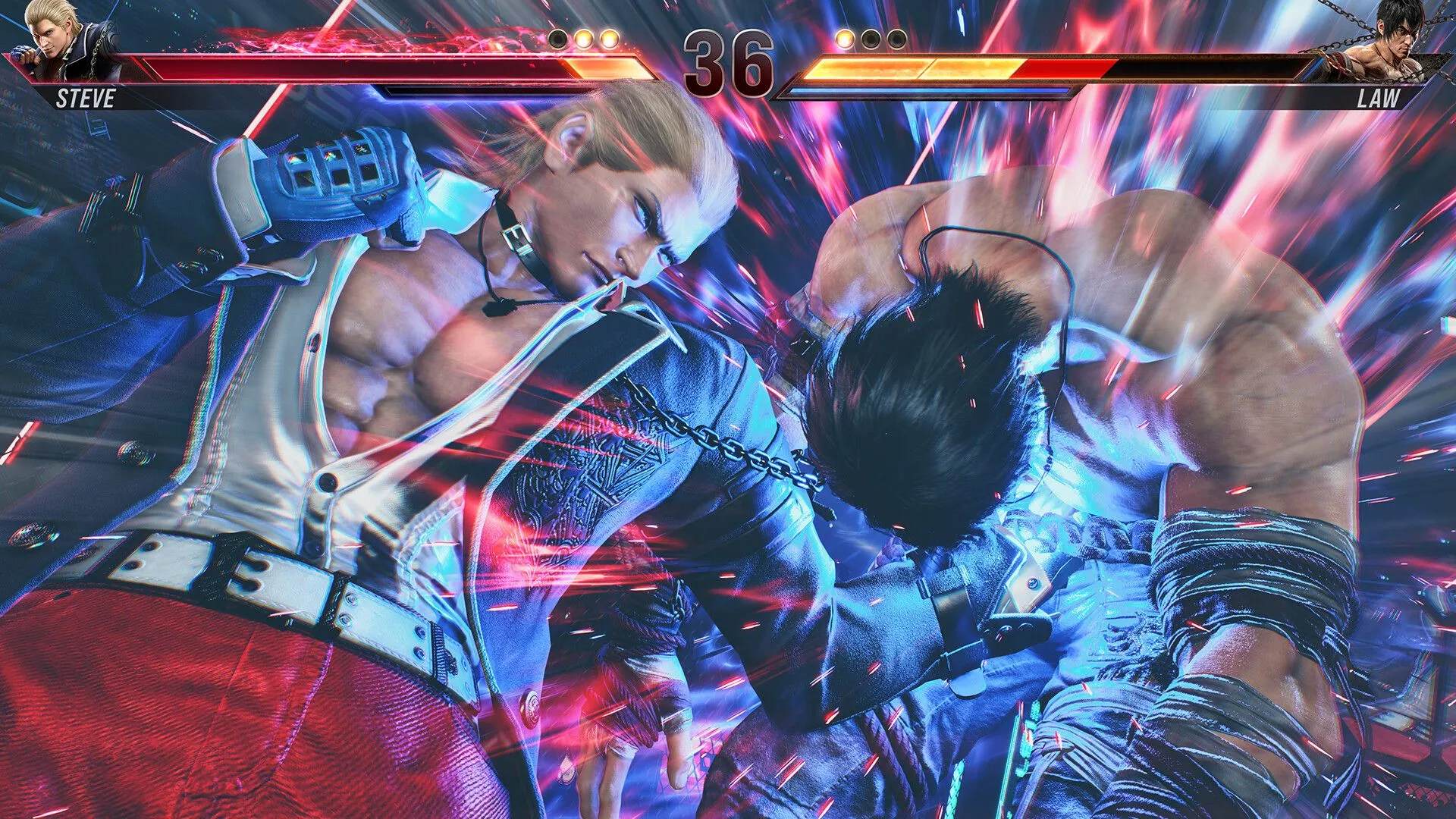 Cảnh Steve Fox tung cú đấm vào Marshall Law trong Tekken 8, thể hiện sự đồ họa ấn tượng và lối chơi đỉnh cao của game đối kháng hiện đại