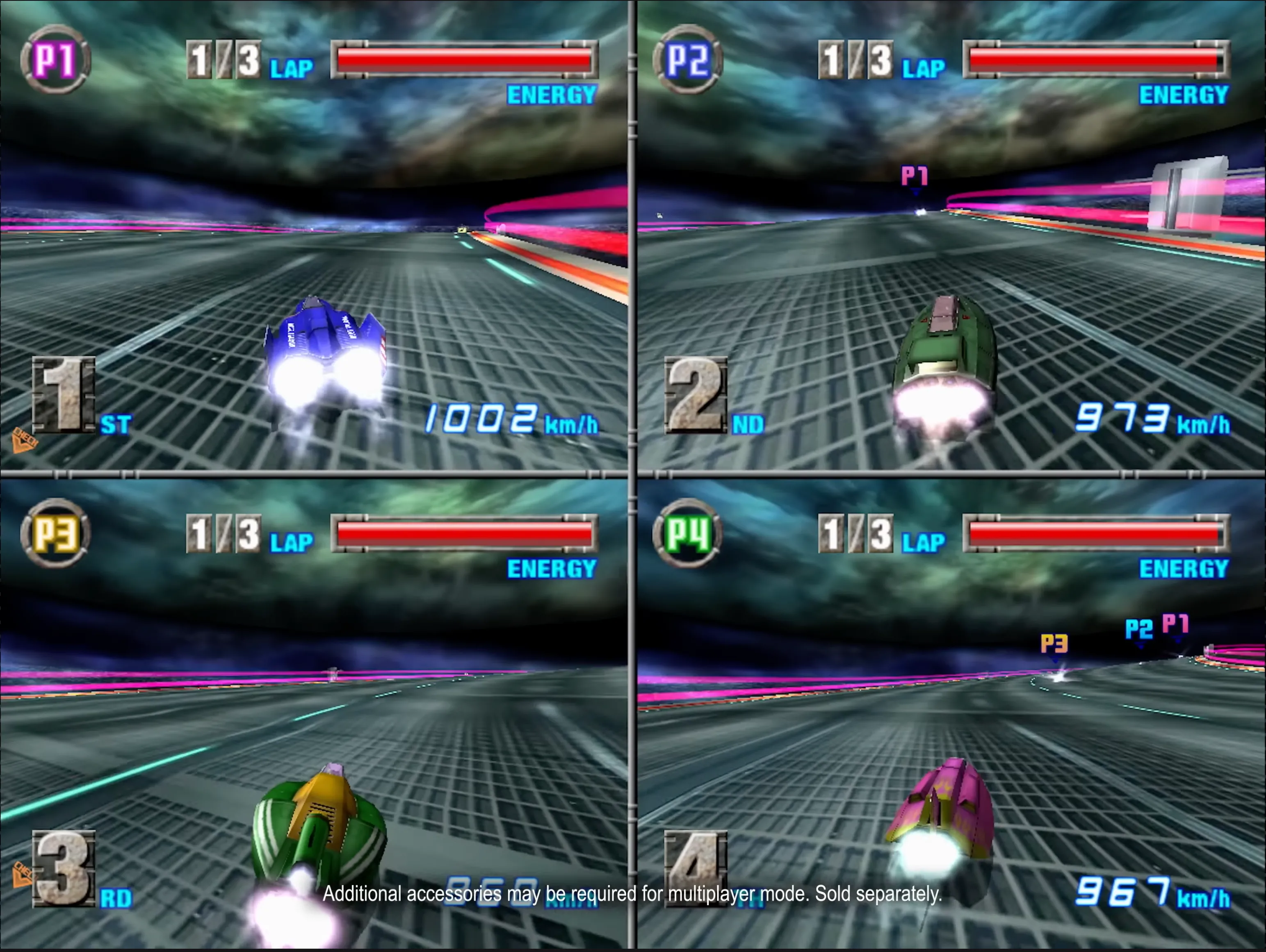 Cảnh xe đua viễn tưởng F-Zero GX trên đường đua, được chụp màn hình trên nền tảng Nintendo Switch 2