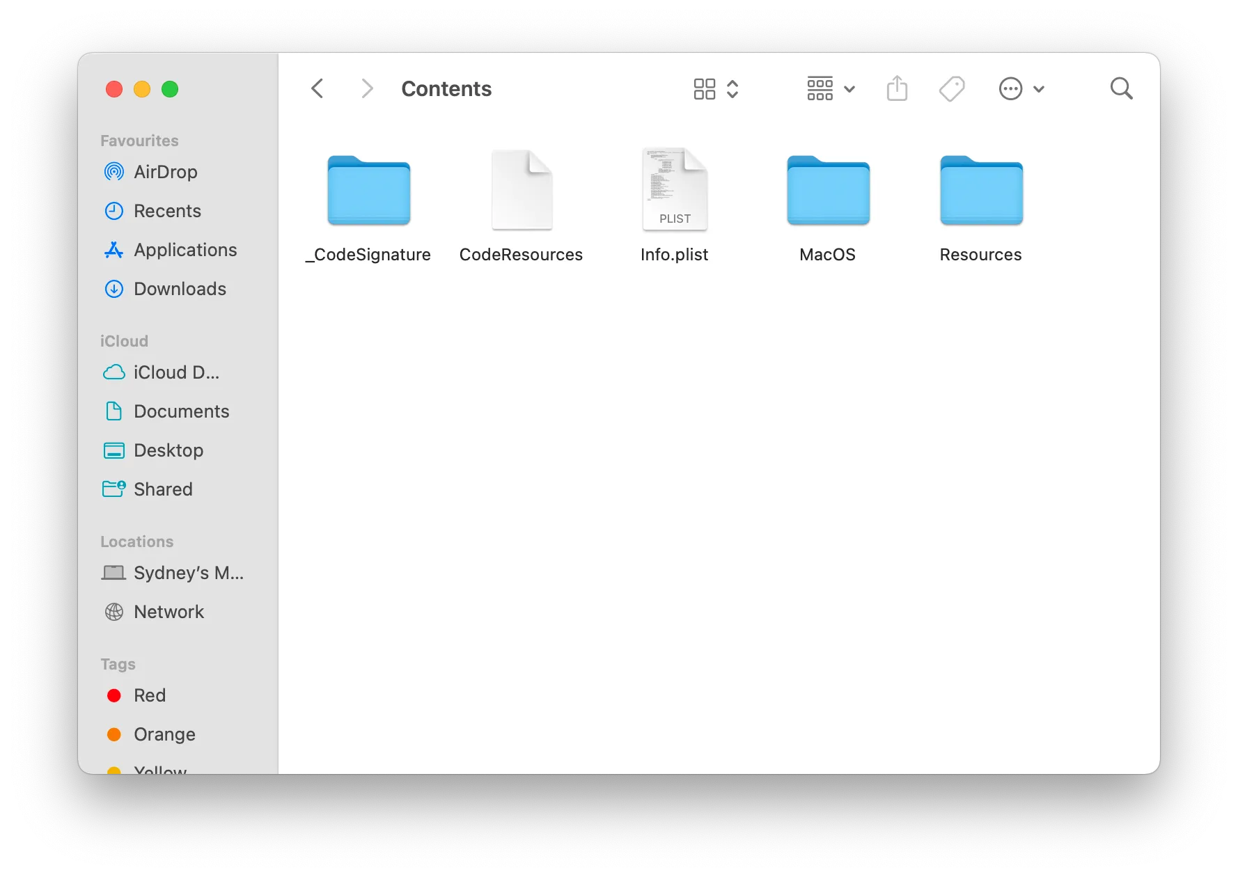 Cấu trúc thư mục bên trong gói ứng dụng GZDoom trên macOS, hiển thị thư mục Contents.