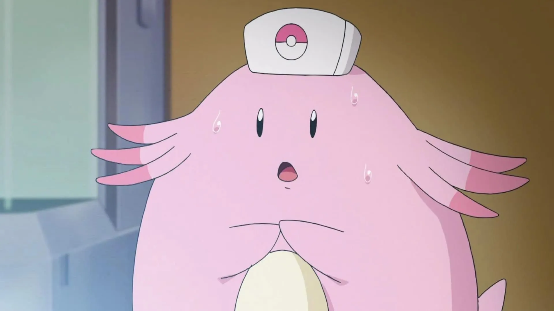 Chansey y tá trong series anime Pokémon, biểu tượng của sự chăm sóc và chữa lành.